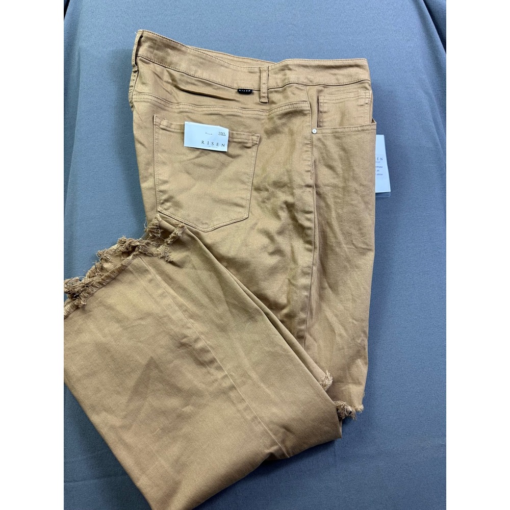 Risen Jeans Mocha Distressed High Rise‎ Wide Leg Pants RDP5265X Size 3XL NEW